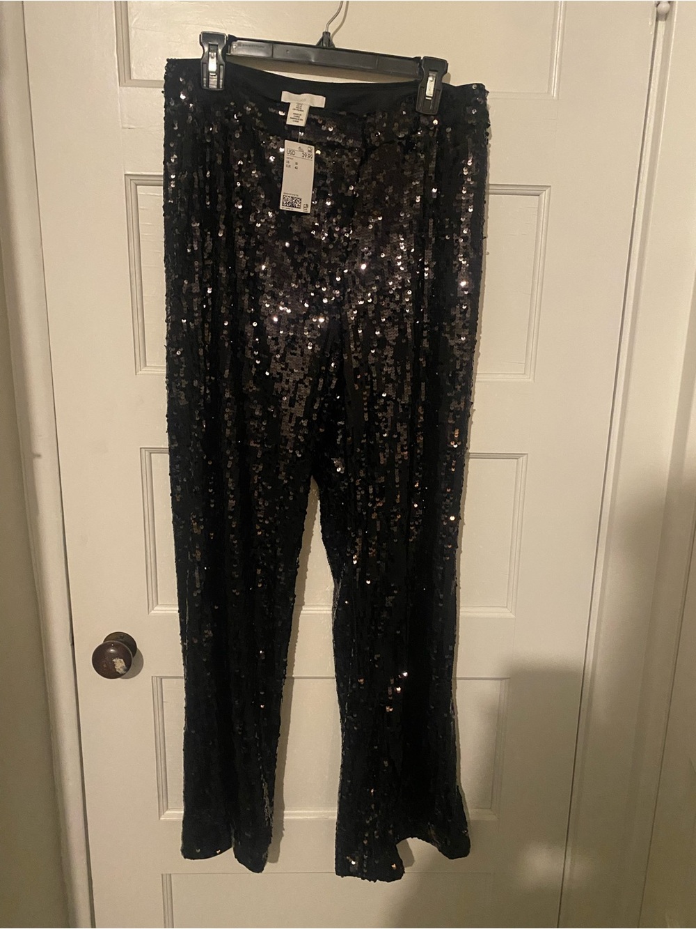 H&M Black Sequin Wide-Leg Trousers - Women